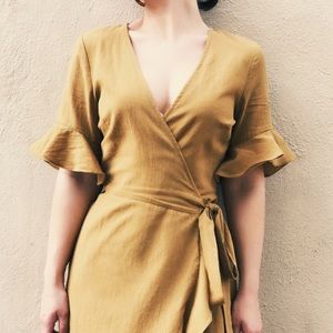 Marigold 🦋 Butterfly Sleeve Wrap Dress (Mustard)